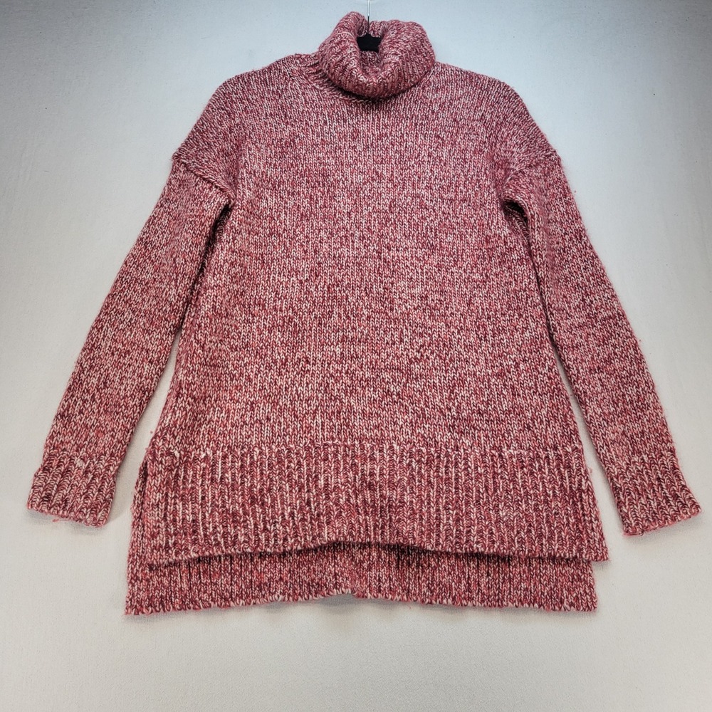 J.Crew Sweater Women XXS Red Chunky Knit Wool Mohair Blend Turtleneck Side Slit